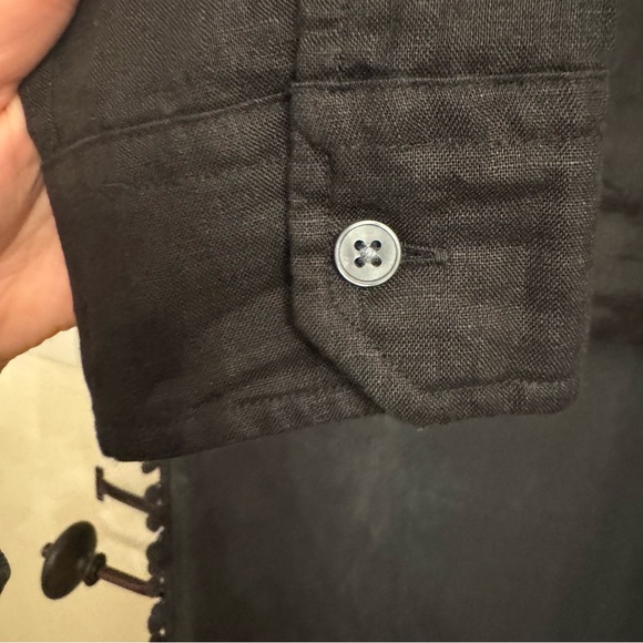 Vince Men's Black 100% Linen Popover Casual 1/4 button down - Picture 7 of 10